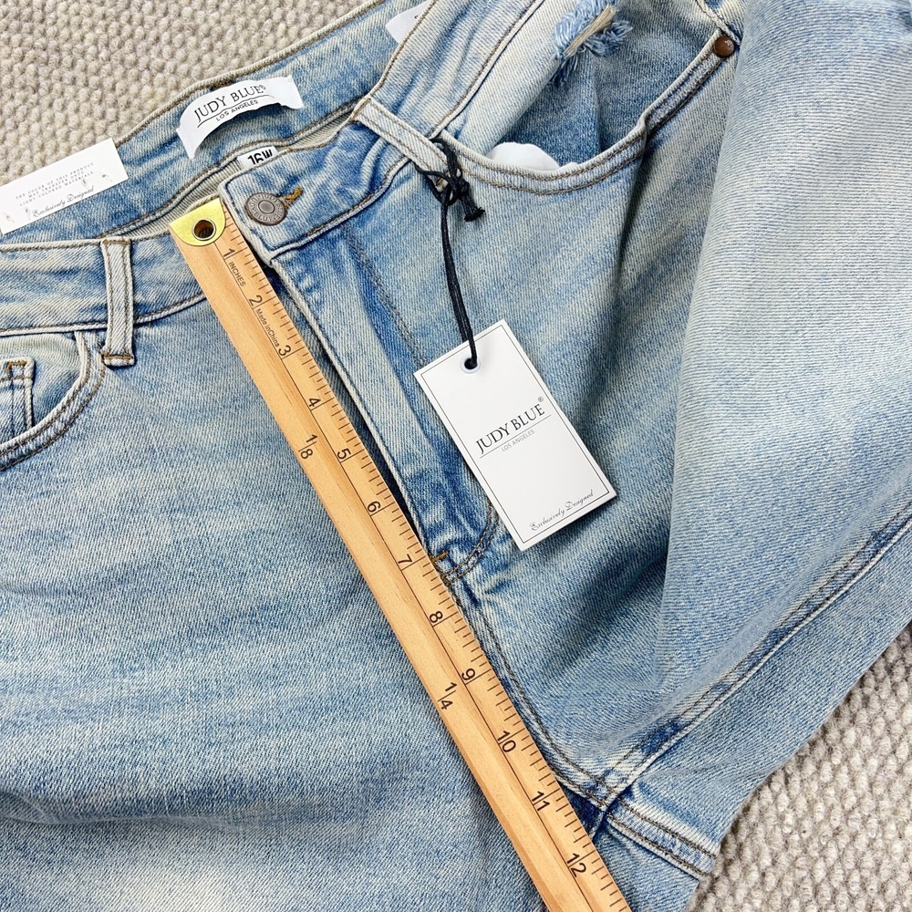Judy Blue Jeans Women 16W Straight Leg High Waist Light Wash Distressed Holes - Picture 16 of 16